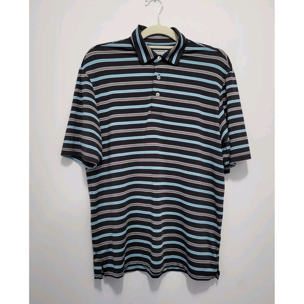 Roundtree & Yorke Performance Golf Polo Shirt Men's Small Black Blue Gray Stripe
